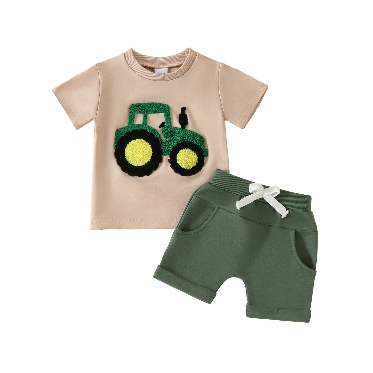 Boy's Clothing Printed Pullover Fashion Round Neck Solid Color Short Sleeve Pocket Shorts