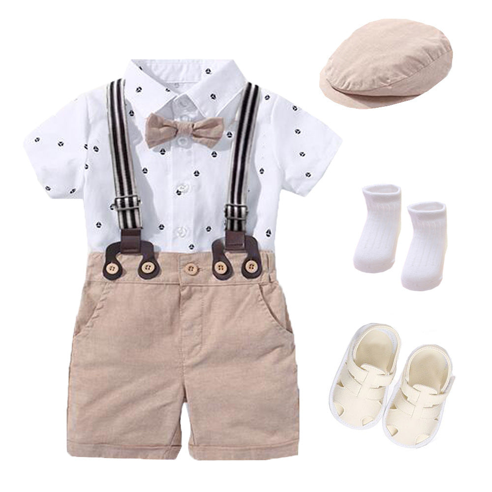 European and American Cross-Border Male Baby Gentleman Suit – Multi-Piece Romper, Shorts, Hat, Socks & Shoes