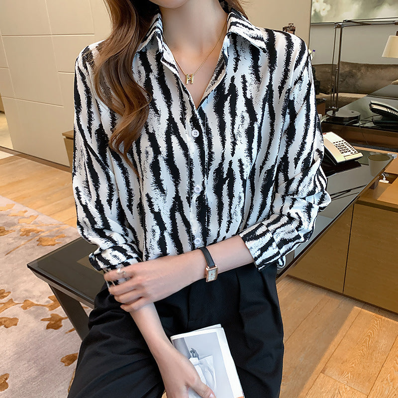 Chiffon Shirt Women's Summer Thin Striped Loose Fashion Shirt