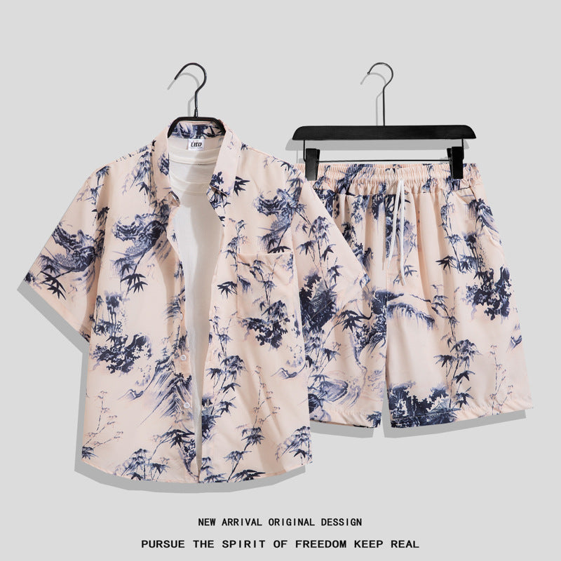 Hong Kong Style Retro Short Sleeve Printed Shirt