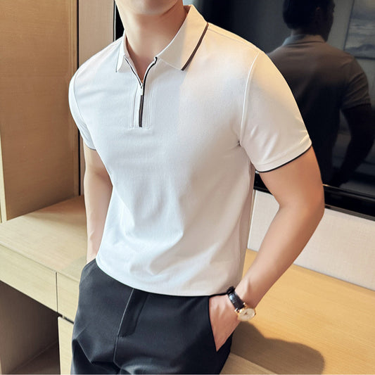 5a Antibacterial Men's Polo Shirt Short Sleeve Zipper And Lapel T-shirt