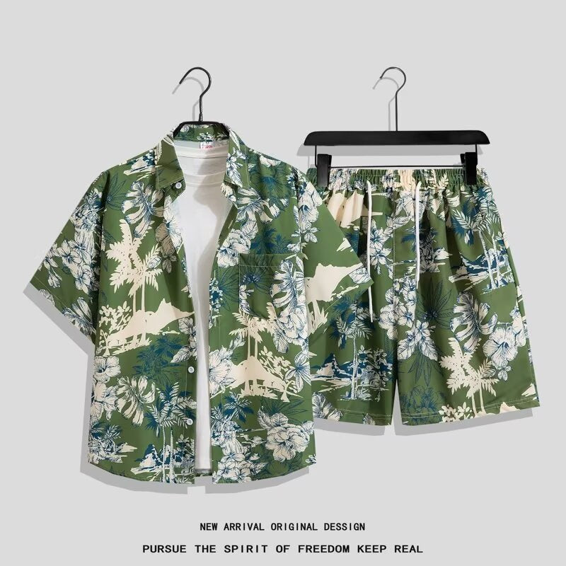 Hong Kong Style Retro Short Sleeve Printed Shirt