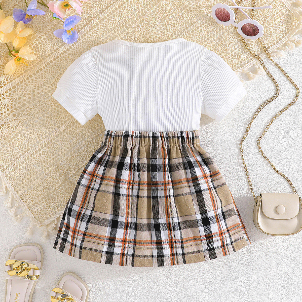 Top Plaid Bow Plaid Skirt Fashion Baby Girl Two-piece Set