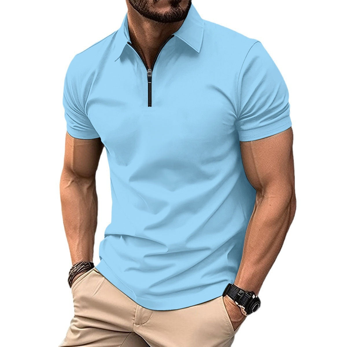 Summer Zipper Solid Color Men's Sports Top