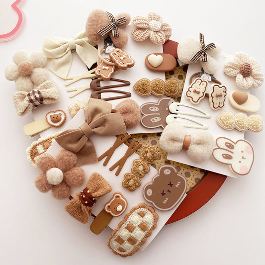 Korean Style All-match Milk Tea Color Autumn And Winter Plush Cute Flowers Barrettes Brown Bow Girl's Heart Hairpin