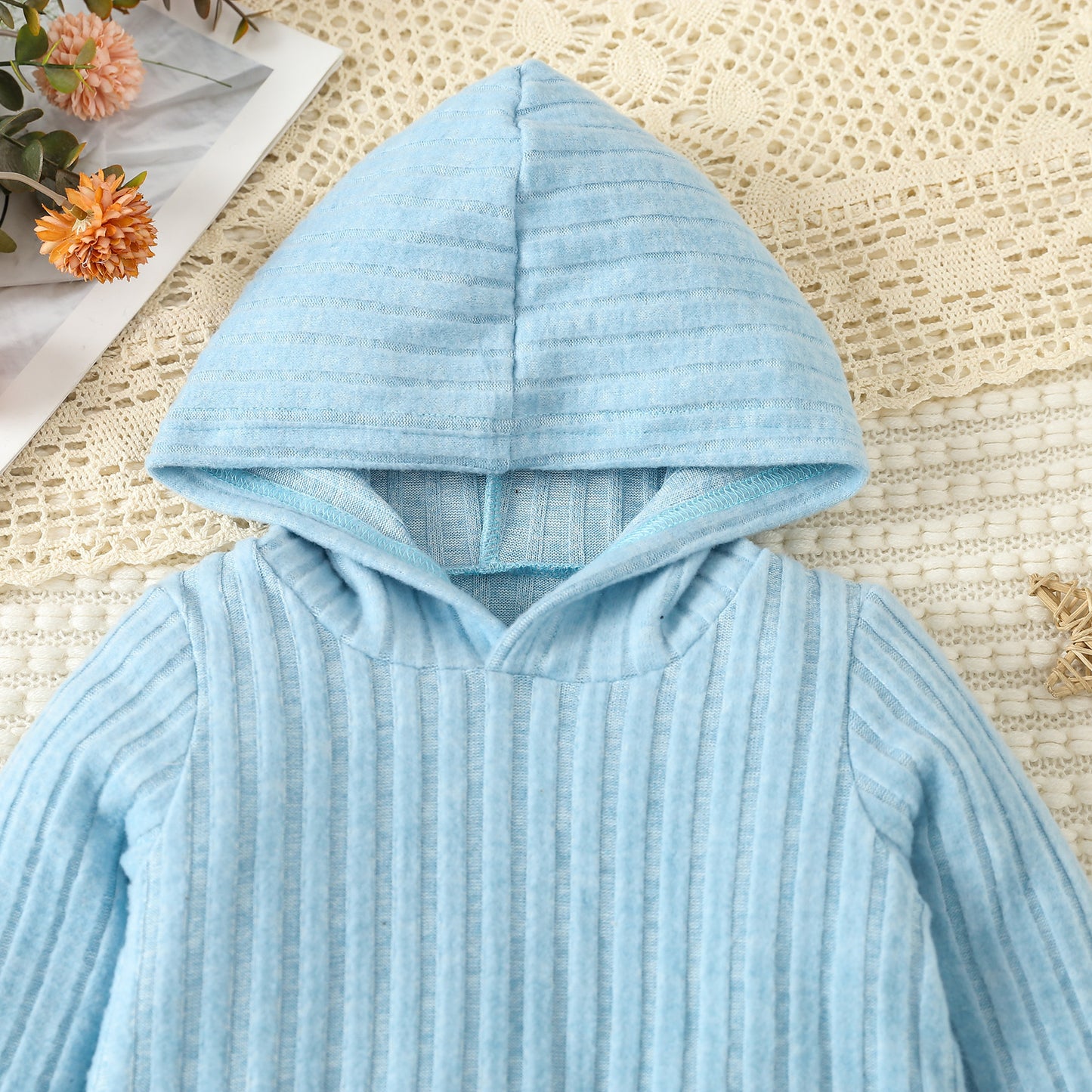 Infant Toddler Cute Style Solid Color Hooded Sweater Bell-bottom Pants Suit