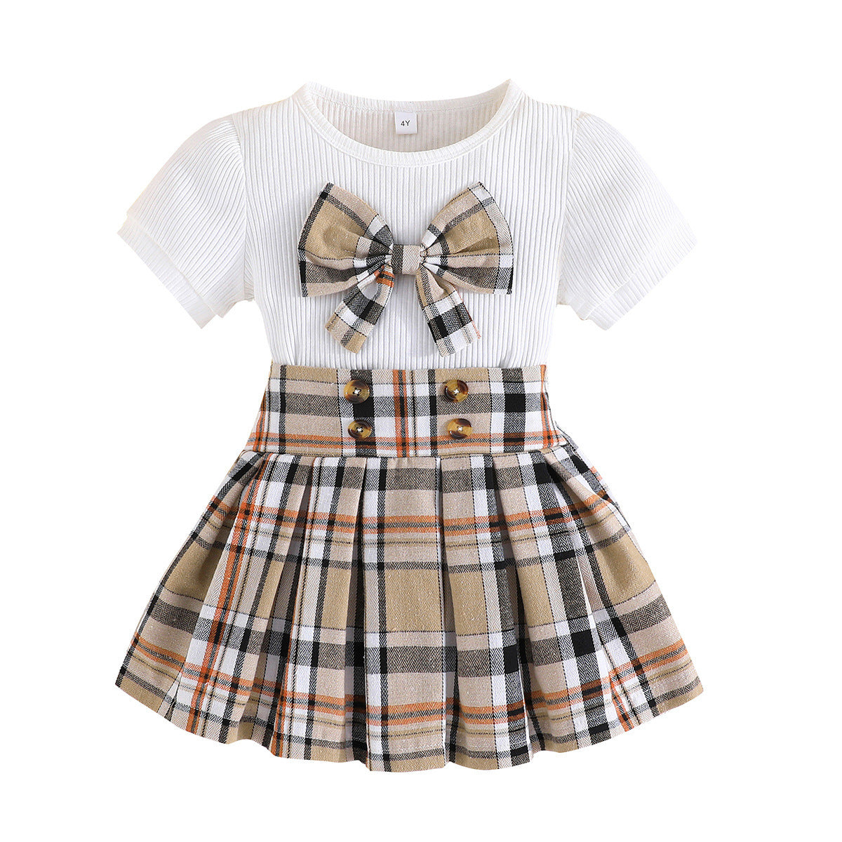 Top Plaid Bow Plaid Skirt Fashion Baby Girl Two-piece Set