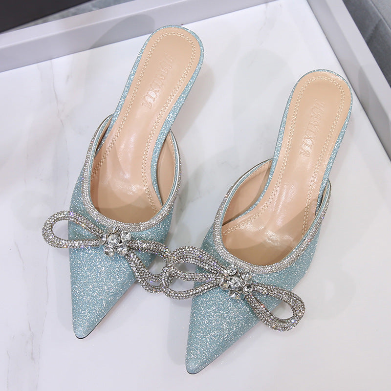 Rhinestone Bow Toe Satin Tip Sandals