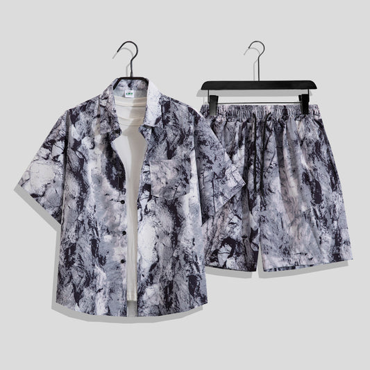 Hong Kong Style Retro Short Sleeve Printed Shirt